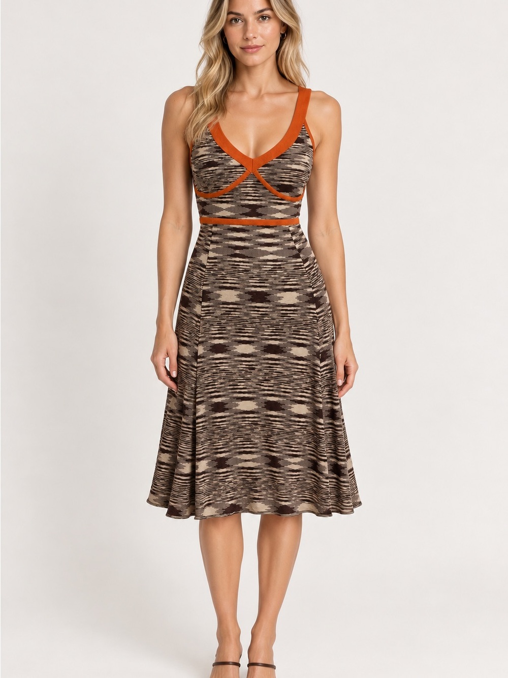 BCBGMAXAZRIA Silk Cotton Knit Mini Dress Cutout Orange Brown XS